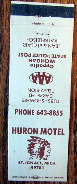 Huron Inn (Huron Motel) - Matchbook (newer photo)